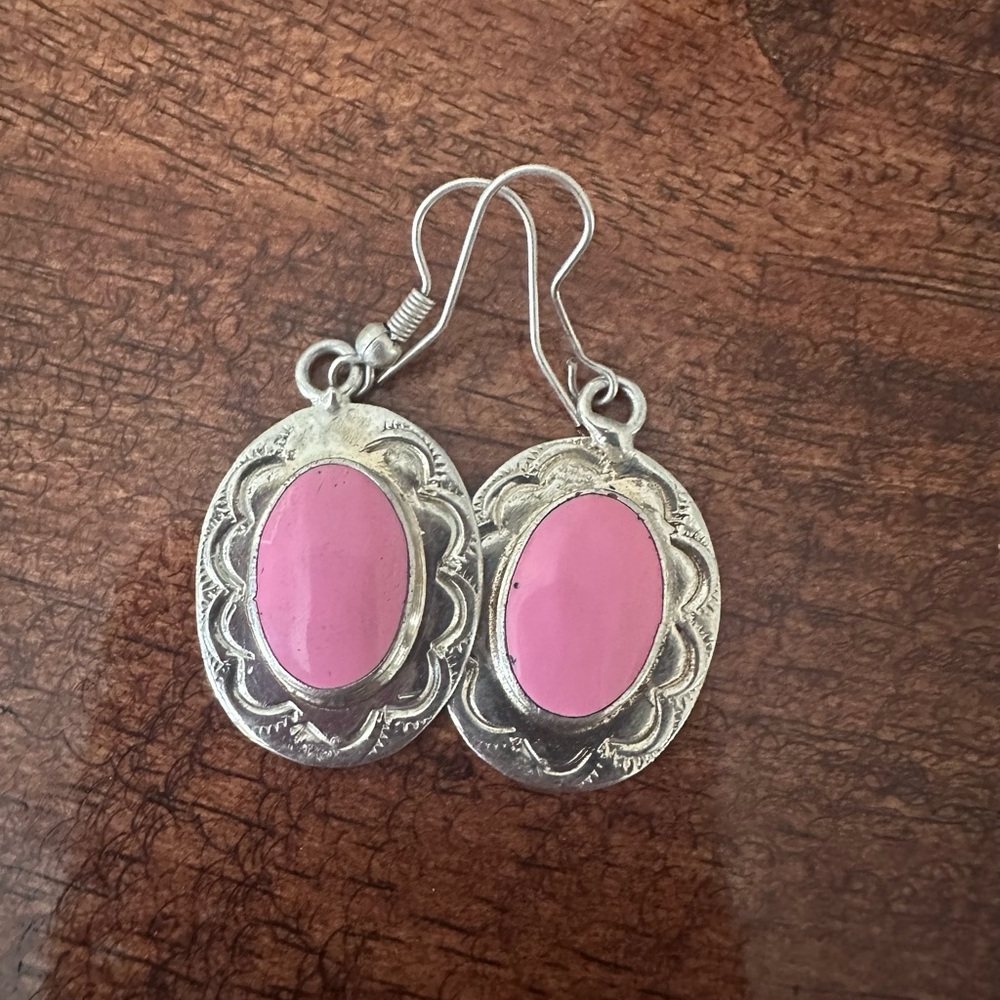 Pink Enamel Sterling Silver Earrings